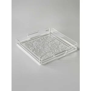 Dantel Karanfil Desenli Pleksi Şeffaf Kahve Çay Sunum Servis Tepsisi 25CMX25CM