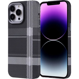 Alan Tech Apple iPhone 14 Pro Max Kılıf Magsafe Şarj Özellikli Karbon Fiber Görünümlü Zore Nekst Kapak - Gri-Siyah