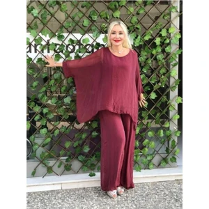 İtalyan Astarlı Yarasa Kol İpek Bluz & Pantolon Takım