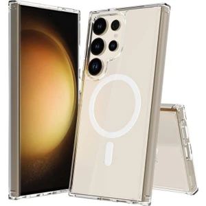 (Mika Magsafe) Samsung S24 Ultra Uyumlu Şeffaf Sert Mika Sararmaz Magsafe Ince Fit Kılıf