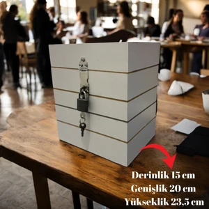 Moxo Creative Beyaz Ahşap Bahşiş Kutusu, Kilitli Tipbox, Sandık Tipi Dilek, Öneri Veya Şikayet Kutusu