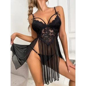 my cherie Dantel Detalı Yırtmaçlı Mini Gecelik String Takım