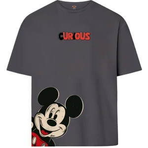 Book OrBook Curious Mickey  Çift Iplik Dokumalı Rahat Kalıp PAMUK T-Shirt