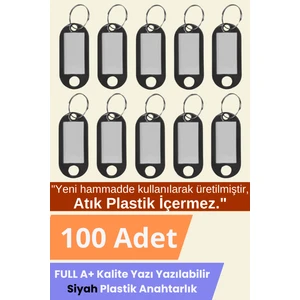 Plastik Anahtarlık Etiket Kimlik Isimlik Yazı Yazmalık Emlakçı Anahtarlığı Siyah Renkli 100 Adet