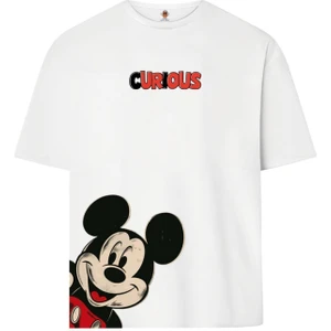 Book OrBook Curious Mickey  Çift Iplik Dokumalı Rahat Kalıp PAMUK T-Shirt