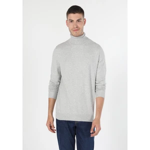 Slim Fit Balıkçı Yaka Jakarlı Erkek Taş Kazak