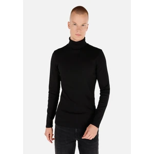 Slim Fit Yarım Balıkçı Yaka Düz Erkek Siyah Uzun Kol Tişört