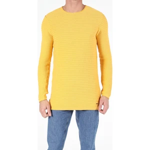 Slim Fit Yuvarlak Yaka  Erkek Sari Kazak