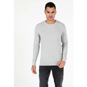 Slim Fit Yuvarlak Yaka  Erkek Gri Kazak