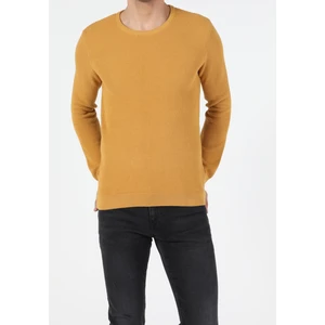 Slim Fit Yuvarlak Yaka  Erkek Sari Kazak