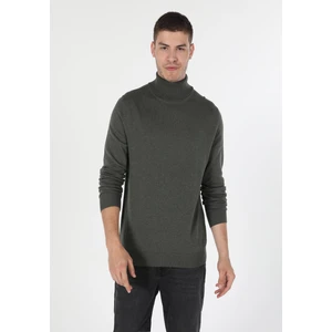 Slim Fit Balıkçı Yaka Jakarlı Erkek Yeşil Kazak