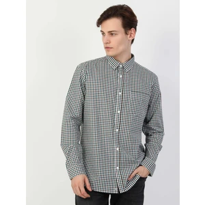 Regular Fit Shirt Neck  Erkek Yeşil Uzun Kol Gömlek