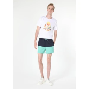 Slim Fit Baskılı Yeşil Erkek Deniz Şortu