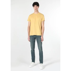 Regular Fit Yuvarlak Yaka Düz Erkek Sari Kısa Kol Tişört Cl1058592