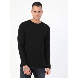 Slim Fit Yuvarlak Yaka  Erkek Siyah Kazak