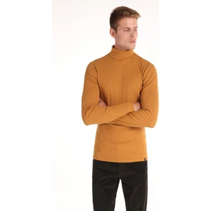 Slim Fit Yarım Balıkçı Yaka Düz Erkek Sari Uzun Kol Tişört
