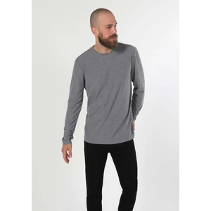Regular Fit Yuvarlak Yaka Düz Erkek Gri Uzun Kol Tişört