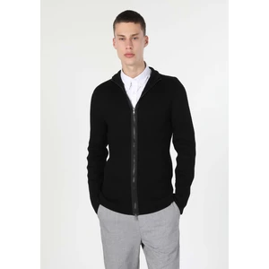 Slim Fit Dar Kesim Fermuarlı Siyah Erkek Hırka