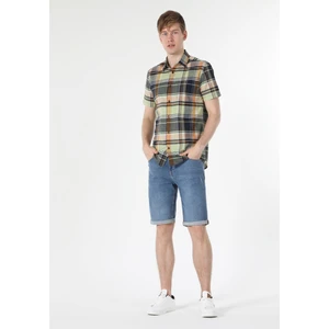 Regular Fit Shirt Neck Ekoseli Erkek Çok Renkli Kısa Kol Gömlek