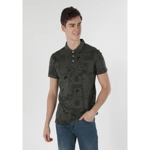 Regular Fit Polo Yaka Baskılı Erkek Yeşil Kısa Kol Tişört