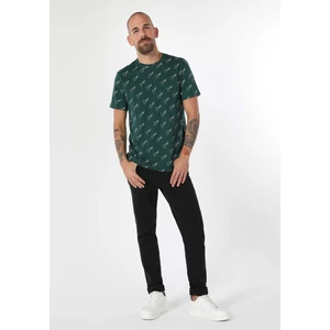 Regular Fit Yuvarlak Yaka Baskılı Erkek Yeşil Kısa Kol Tişört