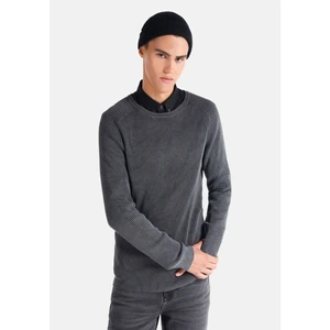 Slim Fit Yuvarlak Yaka Jakarlı Erkek Antrasit Kazak