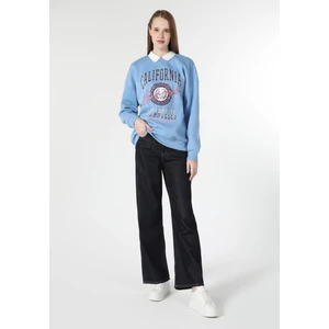 Regular Fit Yüksel Bel Geniş Paça Kadın Siyah Jean Pantolon