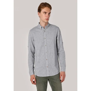 Regular Fit Shirt Neck Düz Erkek Yeşil Uzun Kol Gömlek