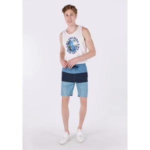 Slim Fit Baskılı Erkek Mavi Deniz Şortu