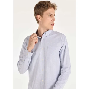 Regular Fit Shirt Neck Çizgili Erkek Mavi Uzun Kol Gömlek