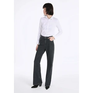 970 Berry Regular Fit Yüksel Bel Geniş Paça Kadın Beyaz Jean Pantolon