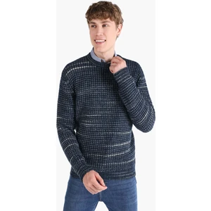 Regular Fit Yuvarlak Yaka Jakarlı Erkek Lacivert Kazak