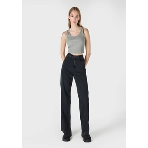 Regular Fit Yüksel Bel Geniş Paça Kadın İndigo Jean Pantolon
