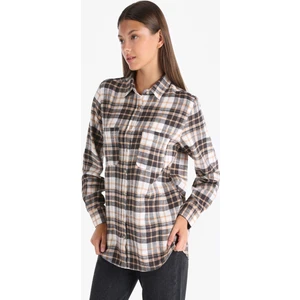 Regular Fit Shirt Neck Ekoseli Kadın Çok Renkli Uzun Kol Gömlek