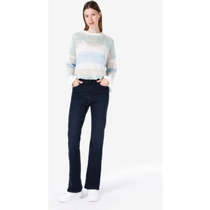 Regular Fit Orta Bel Geniş Paça Mavi Kadın Pantolon