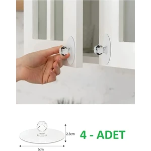 Dolap Çekmece Kapak Şeffaf Kristal Kendinden Yapışkanlı Kulp Askı 4 Adet