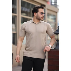Erkek Polo Yaka Saç Örgü Polyemid T-Shirt Triko Terletme Yapmaz
