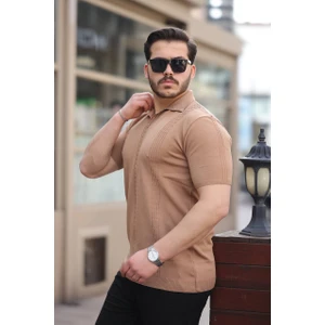 Erkek Polo Yaka Saç Örgü Polyemid T-Shirt Triko Terletme Yapmaz