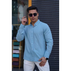 Jack Caprio Erkek Slim Düğmeli %100 Pamuk Yazlık Flamalı Keten Gömlek Yüksek Kalite
