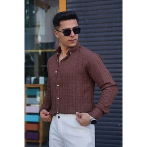 Jack Caprio Erkek Slim Düğmeli %100 Pamuk Yazlık Flamalı Keten Gömlek Yüksek