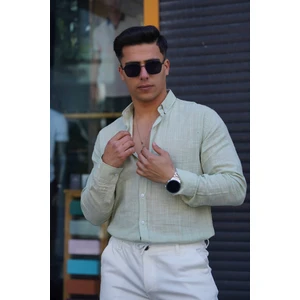 Jack Caprio Erkek Slim Düğmeli %100 Pamuk Yazlık Flamalı Keten Gömlek Yüksek