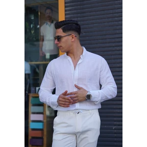 Jack Caprio Erkek Slim Düğmeli %100 Pamuk Yazlık Flamalı Keten Gömlek Yüksek Kalite