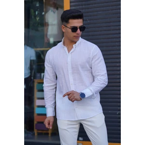 Jack Caprio Erkek Slim Düğmeli %100 Pamuk Yazlık Flamalı Keten Gömlek Yüksek