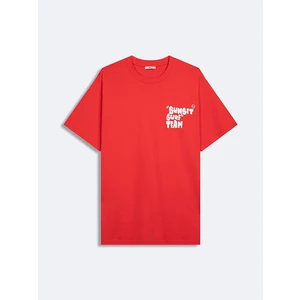 Erkek Kısa Kollu Sıfır Yaka Slogan Baskılı Regular Kırmızı T-shırt