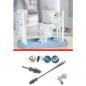 ( 2'li Pratik Biberon Set ) Biberon Kurutucu + Temizleme Fırçası - Bebek Biberon 2'li Seti