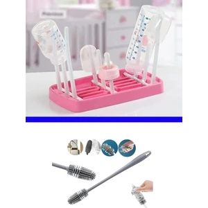( 2'li Pratik Biberon Set ) Biberon Kurutucu + Temizleme Fırçası - Bebek Biberon 2'li Seti
