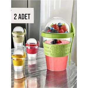 ( 2 Adet ) Pratik Take'n Go Kapaklı Kaşıklı Hazırla ve Çık Meyveli Yoğurt Kabı-Atıştırma Diyet Kabı