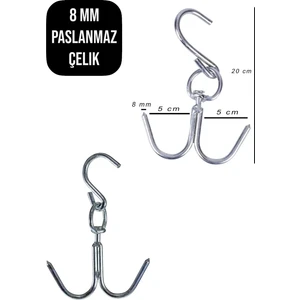 8 mm Paslanmaz Çelik Kurban Et Asma Kancası Kurbanlık Et Kancası Çengeli Dönerli Çift Taraflı