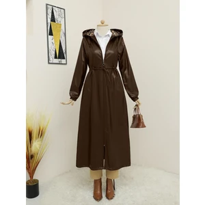 Mac Moda Tünel Bağcıklı Kapşonlu Uzun Deri Kap