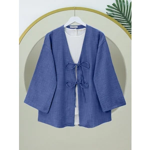 Önü Bağcıklı Keten Kimono